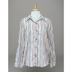 Alfred Dunner Ribbon Stripe Red White and Blue Womens Button up Blouse Shirt XL